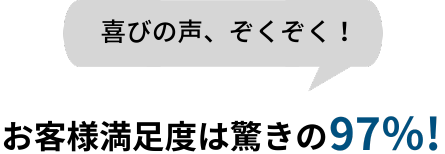 喜びの声、ぞくぞく!お客様の満足度は驚きの97%